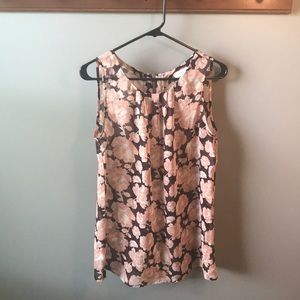 LOFT Sheer Floral Burgundy Pink Tank Blouse